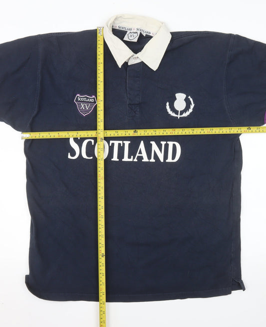 Scotland XV Men’s Blue Rugby Polo Shirt XL Cotton Embroidered