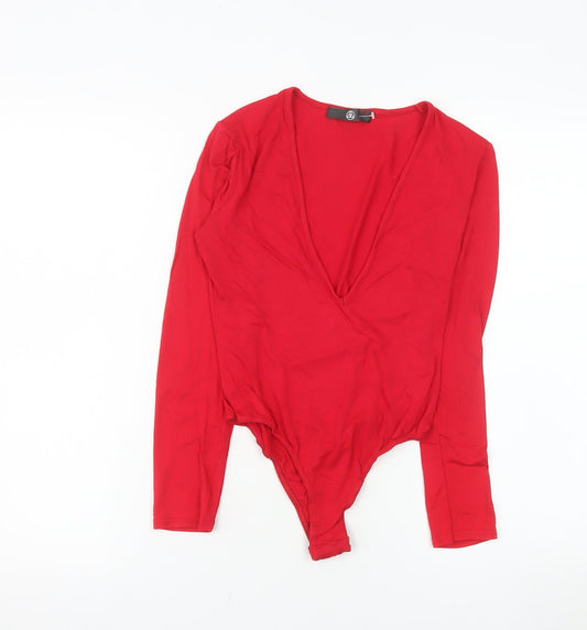 Missguided Women’s Red Long Sleeve V-Neck Bodysuit UK 10