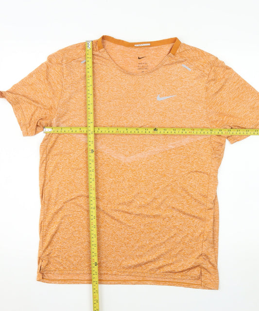 Nike Men Orange Dri-Fit Running T-Shirt Size M Short Sleeve