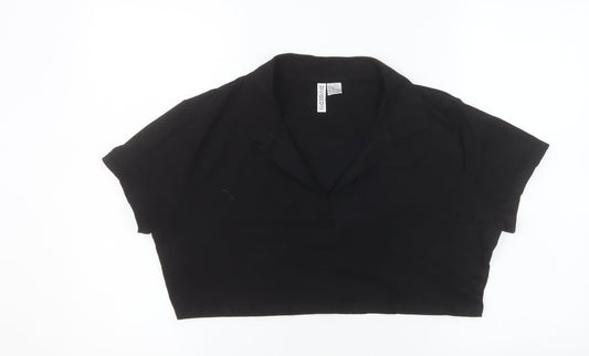 H&M Divided Women's Black Cropped Polo Shirt XL Cotton Blend