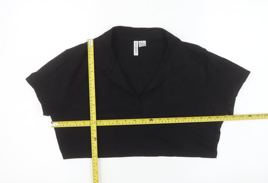 H&M Divided Women's Black Cropped Polo Shirt XL Cotton Blend