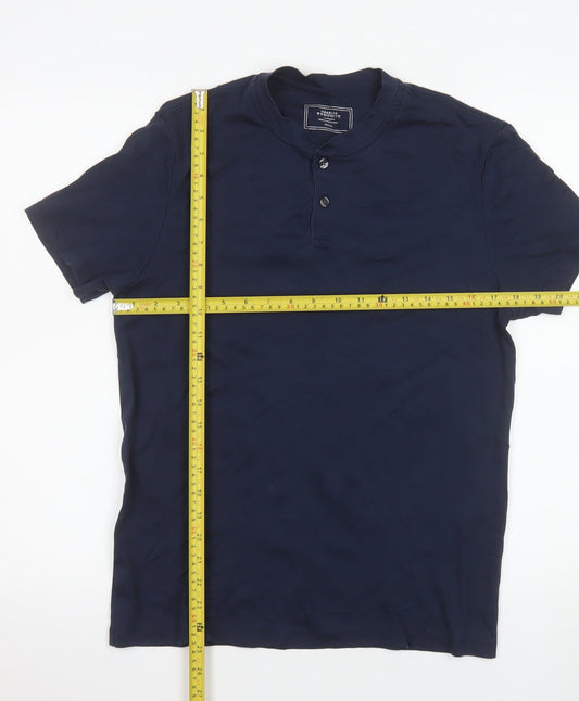 Charles Tyrwhitt Men's Blue Cotton Henley Polo Shirt Size S