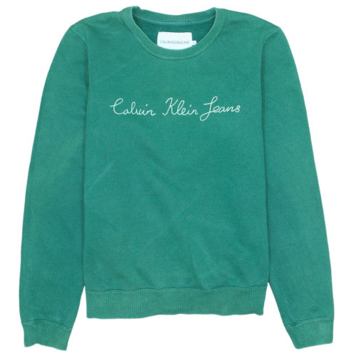 Additional front view of Calvin Klein Jeans Women's Green Cotton Crew Neck Sweatshirt, size S