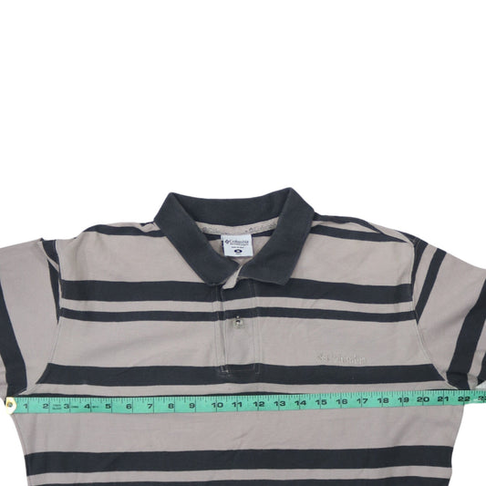 Columbia Men's Beige Striped Long Sleeve Polo Shirt Size M