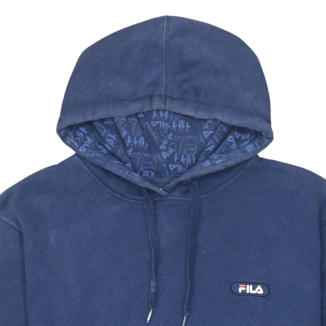 FILA Mens Blue Pullover Hoodie Size L Logo Sports Fleece