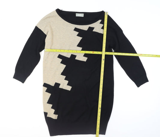 Wallis Women Black Beige Geometric Knit Pullover Jumper S