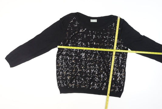 Wallis Women's Black Sequin Knit Jumper Size 14
