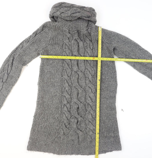 H&M Women’s Grey Chunky Cable Roll Neck Jumper Size 12