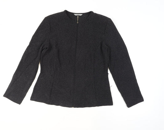 Marks and Spencer Women Black Size 14 Tweed Zip Suit Jacket