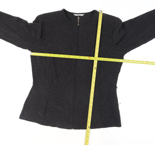 Marks and Spencer Women Black Size 14 Tweed Zip Suit Jacket