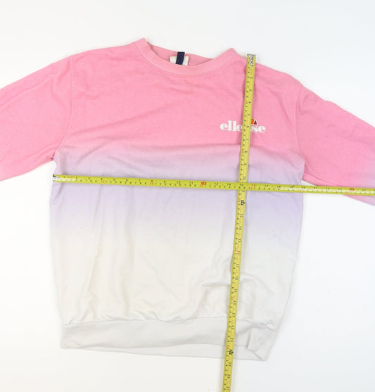 Ellesse Womens Pink Ombre Crew Neck Sweatshirt UK 12 Cotton Blend