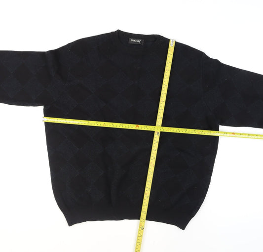 St. Croix Mens Black Wool Argyle Crew Neck Pullover Jumper L