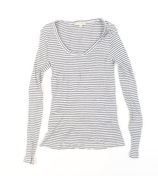 Hobbs Women’s White Striped Long Sleeve Cotton Jersey Top XS