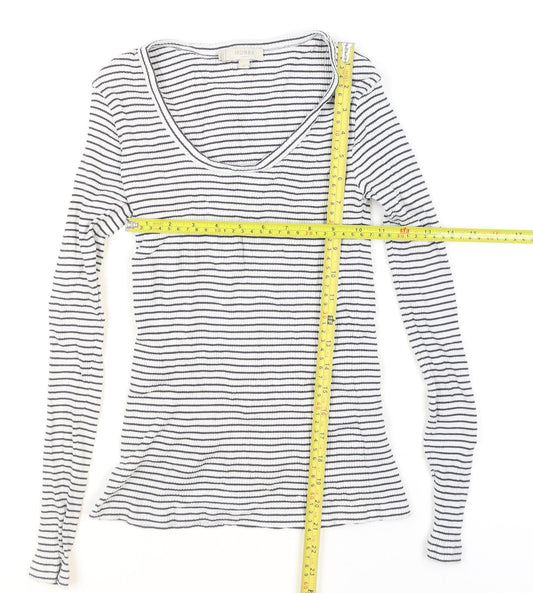 Hobbs Women’s White Striped Long Sleeve Cotton Jersey Top XS
