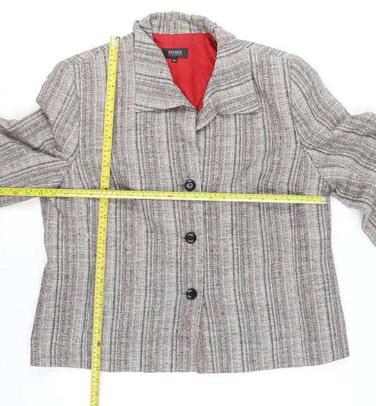 Fisser Women Grey Wool Blend Tweed Blazer Jacket Size 18