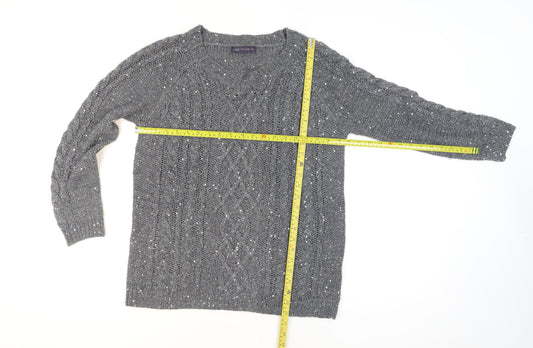 Marks and Spencer Women’s Grey Sequin Cable-Knit Jumper Size 16