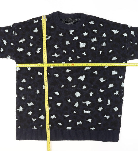 New Look Unisex Blue Animal Print Crew Neck Knit Jumper M