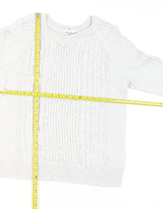 GAP Men's Grey Cable-Knit Cotton Crew Neck Jumper Size L