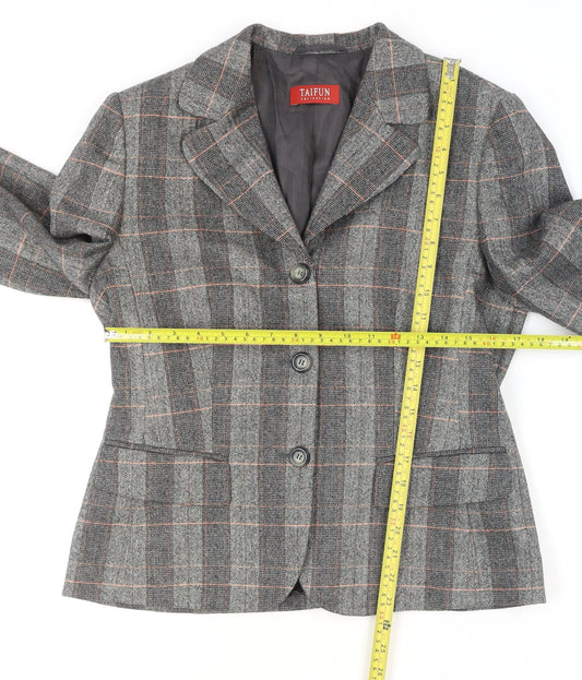 Taifun Women Grey Check Wool Blend Blazer Jacket Size 14