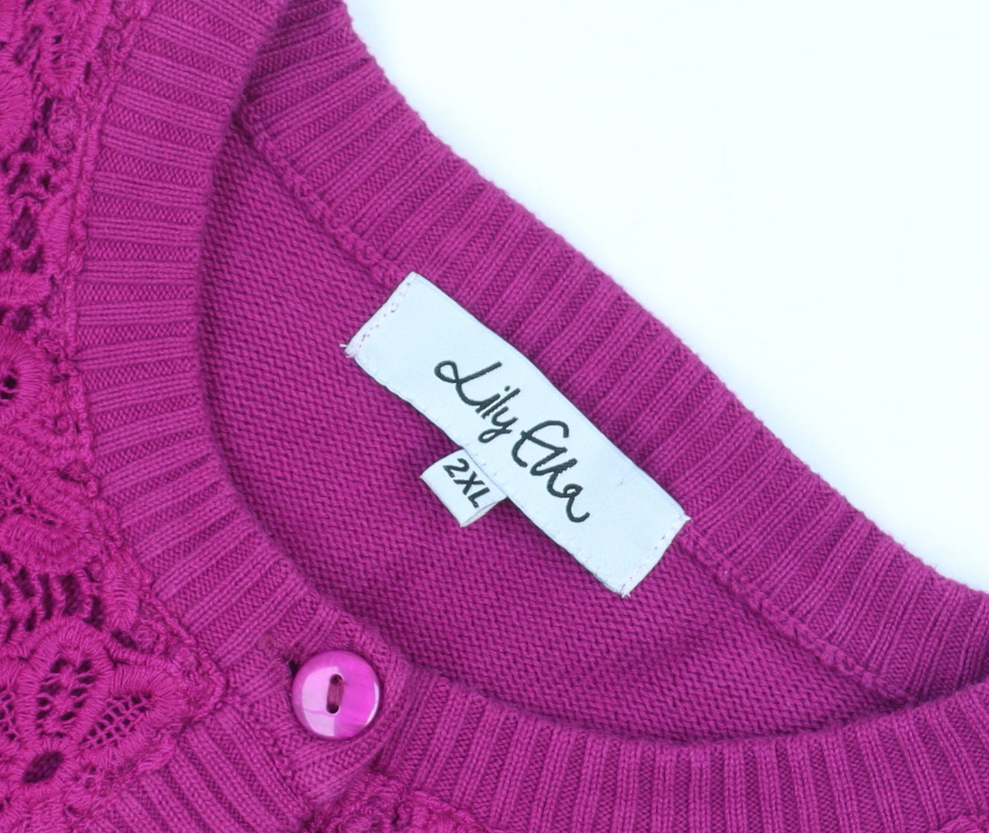 Lily Ella Women's Pink Lace Front Cotton Cardigan 2XL Long Sleeve
