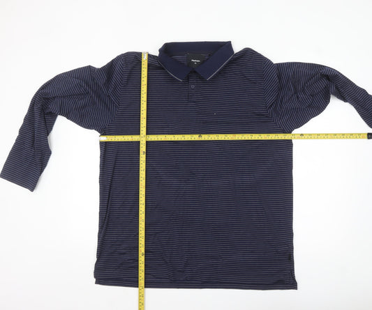 Rohan Men's Blue Striped Long Sleeve Polo Shirt XL