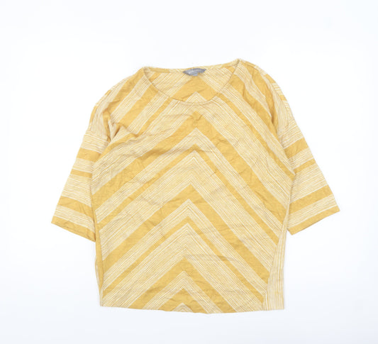 Principles Women Yellow Striped 3/4 Sleeve Tunic Blouse Size 8