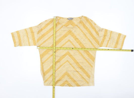 Principles Women Yellow Striped 3/4 Sleeve Tunic Blouse Size 8