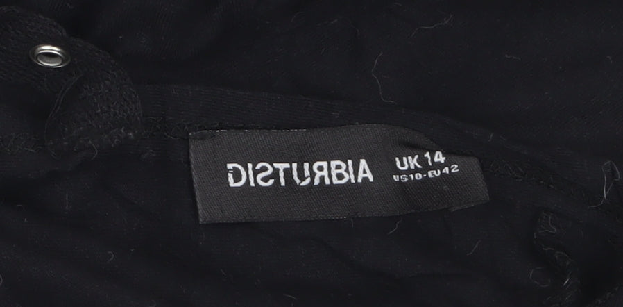 Disturbia Womens Black UK 14 Viva La Vida Buckle T-Shirt Gothic Art Top