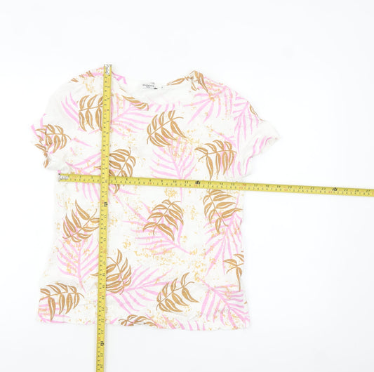 Sweewe Paris Women's White Pink Leaf Print Cotton T-Shirt Size M