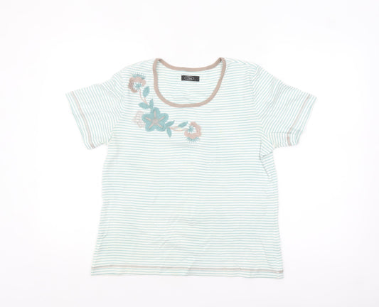 Bonmarché Women's White Striped Embroidered T-Shirt Size S Casual Lightweight