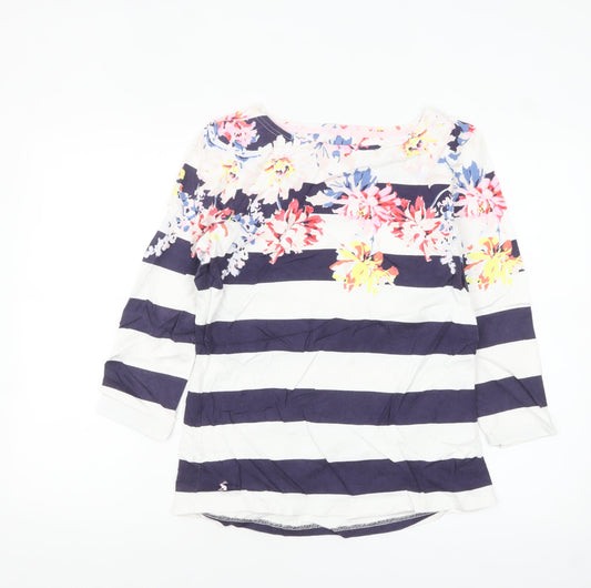 Joules Women’s Multicoloured Striped Floral 3/4 Sleeve Cotton T-Shirt Size 10