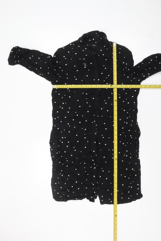 Next Women’s Black Polka Dot Long Sleeve Cotton Tunic Shirt Size 10