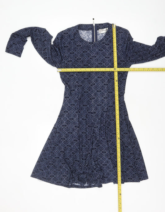 Voulez Vous Women’s Blue Geometric Fit & Flare Dress Size 10