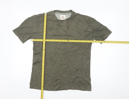 Next Men's Khaki Green Cotton Crew Neck Short Sleeve T-Shirt XS