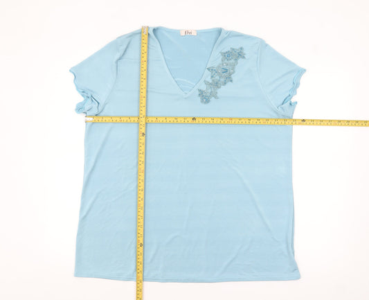 Elvi Women's Blue V-Neck Stretch T-Shirt Size 16