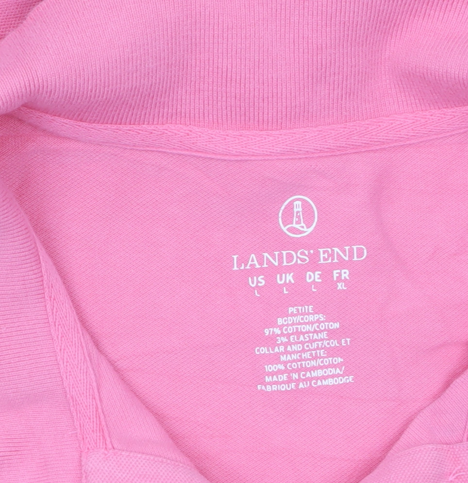 Lands' End Women's Pink Polo Shirt L Petite Cotton Stretch