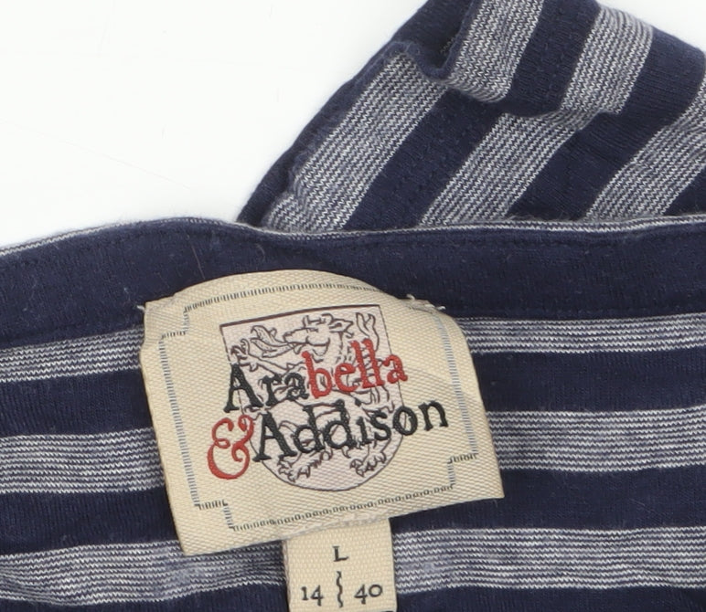 Arabella & Addison Women Blue Striped 3/4 Sleeve Cotton Top Size 14