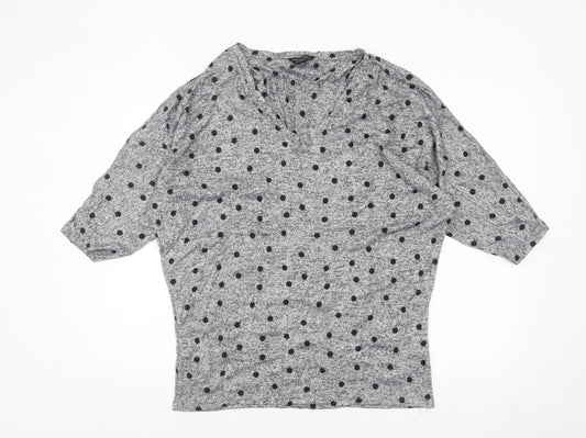 Dorothy Perkins Women's Grey Polka Dot Jersey Top UK 18 3/4 Sleeve