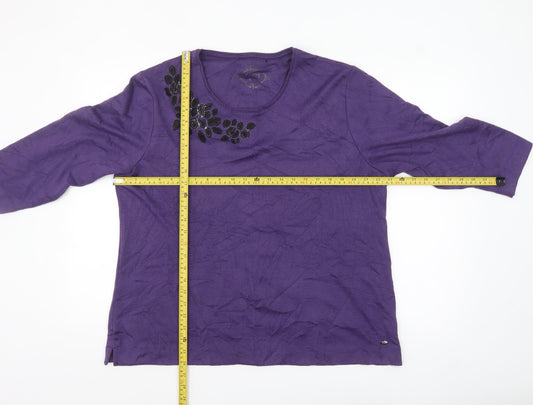 TIGI Women Purple 22/24 Embellished 3/4 Sleeve T-Shirt