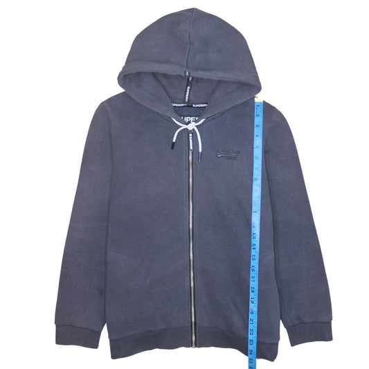 Superdry Womens Blue Full Zip Hoodie UK 12 Cotton Blend Casual