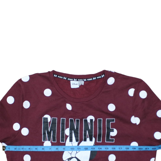 Disney Women Burgundy Polka Dot Minnie Mouse Pullover Sweatshirt Size L