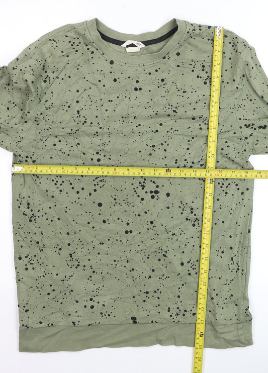 H&M Men Green Paint Splatter Pullover Jumper XS Cotton Blend