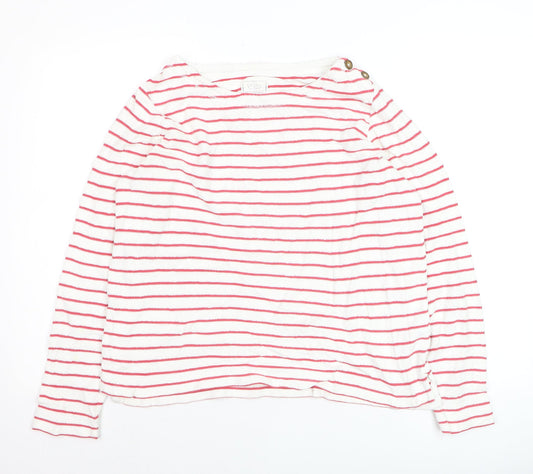 FatFace Women’s White Red Striped Boat Neck Long Sleeve Cotton T-Shirt Size 8