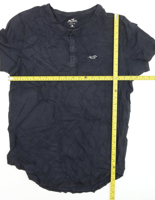 Hollister Men Blue Henley T-Shirt Size L Cotton Jersey Top