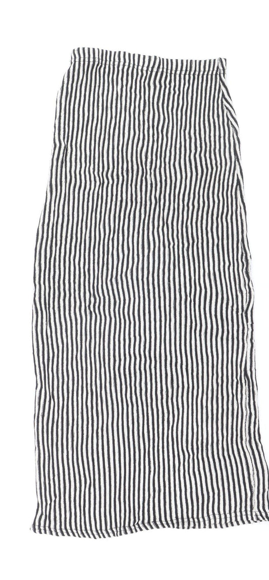 Boohoo Women’s Black White Striped Midi Pencil Skirt Size 8
