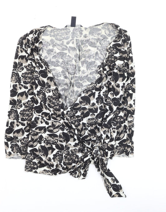 Banana Republic Womens Black Floral Wrap Blouse Size S