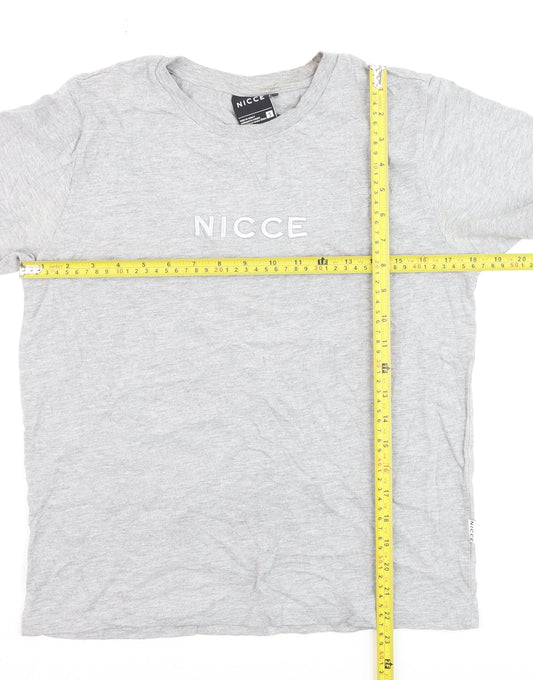 NICCE Men Grey Small Logo Crew Neck Cotton T-Shirt Size S