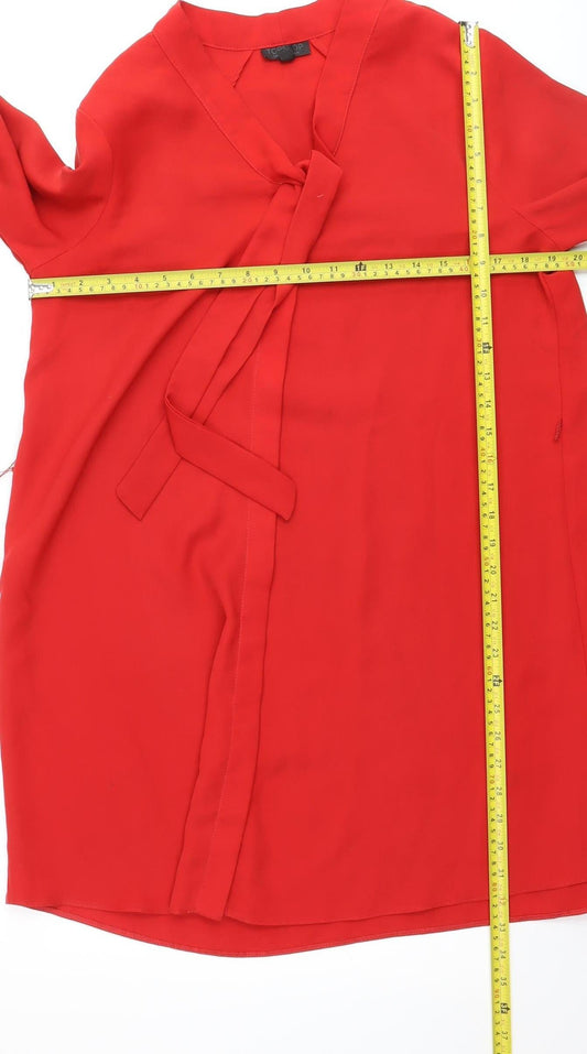 Topshop Women Red Wrap Dress UK 10 Long Sleeve V-Neck Casual