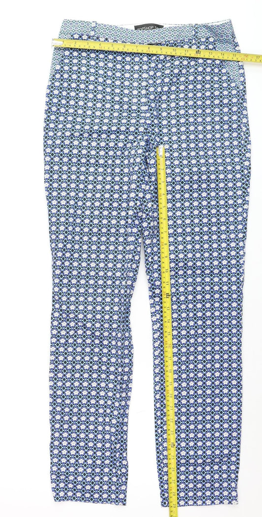 Topshop Tall Womens Blue Geometric Slim Trousers Size 10