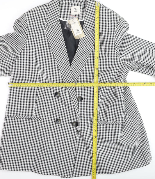 Tu Woman Black Check Blazer Size 22 Lined Button Workwear Jacket
